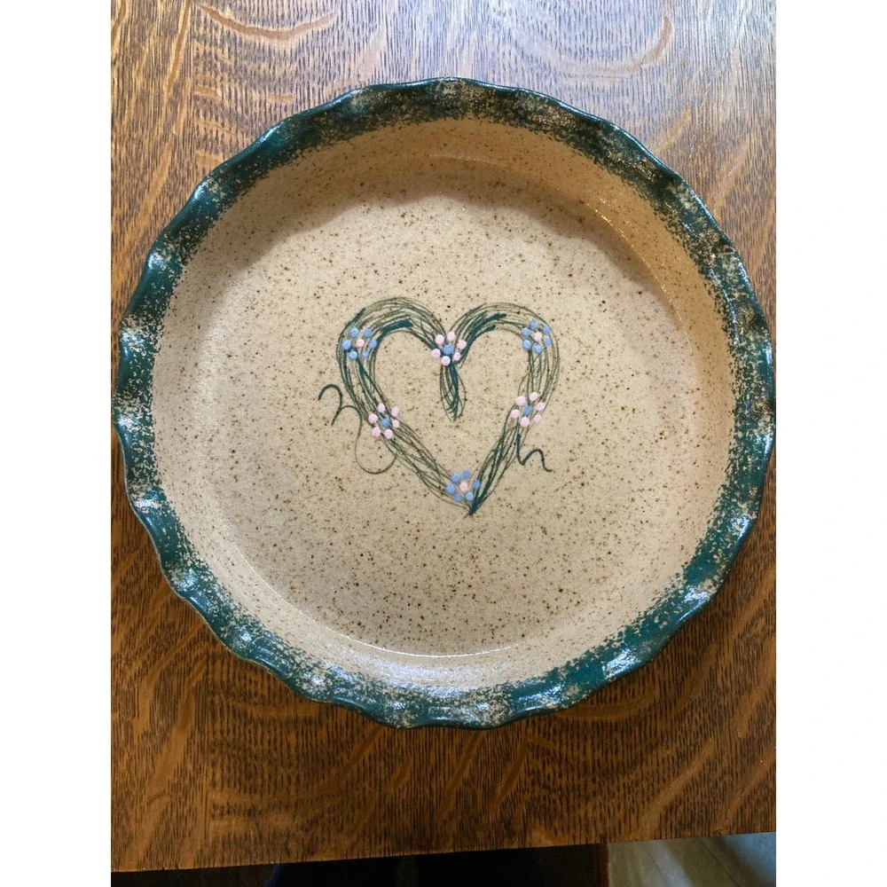 Trew Furniture Galleries Studio Pottery Scalloped Heart Pie Dish Stoneware 9.75